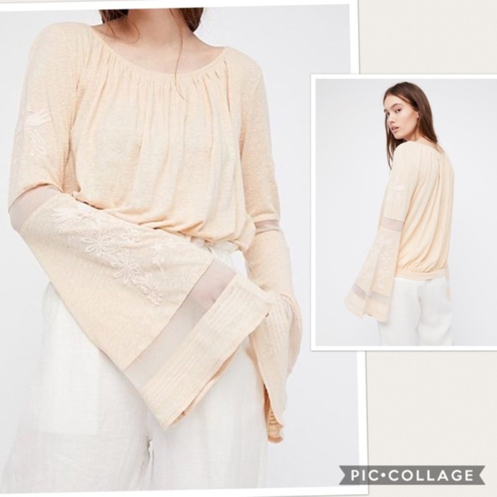 Free People Bonjour Bell Sleeves Embroidered